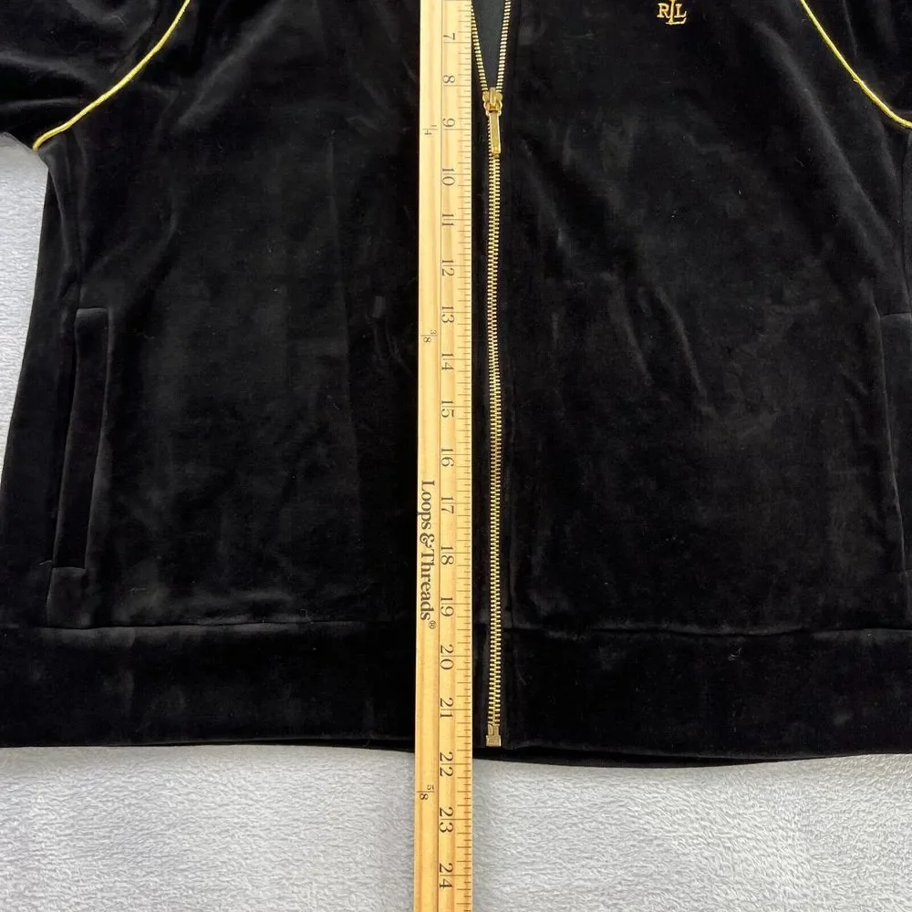 Vtg. Lauren Ralph Lauren Sweater Womens Large  Black Velvet Gold Embroidery Logo - Picture 7 of 8